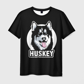 Мужская футболка 3D с принтом Собака Хаски (Husky) в Курске, 100% полиэфир | прямой крой, круглый вырез горловины, длина до линии бедер | alaska | animal | dog | husky | siberian husky | wolf | аляскинский маламут | волк | год собаки | друг человека | ездовая собака | животное | зверь | кинолог | лайка | пёс | сибирский хаски | сибирь | собака хаски
