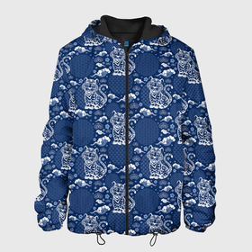 Мужская куртка 3D с принтом Тигры паттерн (Китайский стиль) в Новосибирске, ткань верха — 100% полиэстер, подклад — флис | прямой крой, подол и капюшон оформлены резинкой с фиксаторами, два кармана без застежек по бокам, один большой потайной карман на груди. Карман на груди застегивается на липучку | Тематика изображения на принте: cat | tiger | год тигра | зверь | кошка | символ года | тигр | хищник