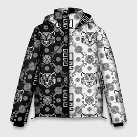 Мужская зимняя куртка 3D с принтом Тигры в китайском стиле (pattern) в Новосибирске, верх — 100% полиэстер; подкладка — 100% полиэстер; утеплитель — 100% полиэстер | длина ниже бедра, свободный силуэт Оверсайз. Есть воротник-стойка, отстегивающийся капюшон и ветрозащитная планка. 

Боковые карманы с листочкой на кнопках и внутренний карман на молнии. | cat | tiger | год тигра | зверь | кошка | символ года | тигр | хищник