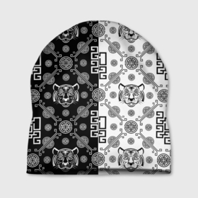 Шапка 3D с принтом Тигры в китайском стиле (pattern) в Екатеринбурге, 100% полиэстер | универсальный размер, печать по всей поверхности изделия | cat | tiger | год тигра | зверь | кошка | символ года | тигр | хищник