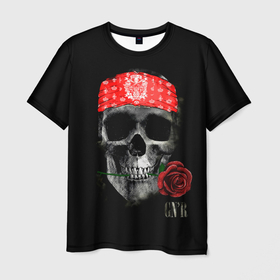 Мужская футболка 3D с принтом GNR Skull в Тюмени, 100% полиэфир | прямой крой, круглый вырез горловины, длина до линии бедер | Тематика изображения на принте: alternative | guns n roses | metall | music | rock | альтернатива | ганс энд росес | металл | музыка | пушки и розы | рок