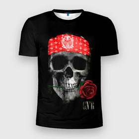 Мужская футболка 3D Slim с принтом GNR Skull в Белгороде, 100% полиэстер с улучшенными характеристиками | приталенный силуэт, круглая горловина, широкие плечи, сужается к линии бедра | alternative | guns n roses | metall | music | rock | альтернатива | ганс энд росес | металл | музыка | пушки и розы | рок