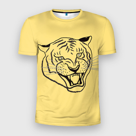 Мужская футболка 3D спортивная с принтом тигр на золотом фоне в Тюмени, 100% полиэстер с улучшенными характеристиками | приталенный силуэт, круглая горловина, широкие плечи, сужается к линии бедра | art line | chinese calendar | contour | golden | head | mascot | muzzle | new year | symbol | tiger | year of the tiger | арт лайн | год тигра | голова | золотой | китайский календарь | контур | новогодний | новый год | символ | талисман | тигр