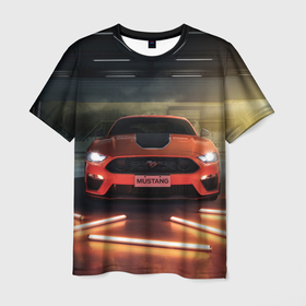 Мужская футболка 3D с принтом Форд Мустанг, Ford Mustang в Белгороде, 100% полиэфир | прямой крой, круглый вырез горловины, длина до линии бедер | auto | ford | mustang | авто | автомобиль | крутая машина | маштна | мустанг | спорткар | форд мустанг