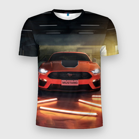 Мужская футболка 3D Slim с принтом Форд Мустанг, Ford Mustang в Екатеринбурге, 100% полиэстер с улучшенными характеристиками | приталенный силуэт, круглая горловина, широкие плечи, сужается к линии бедра | auto | ford | mustang | авто | автомобиль | крутая машина | маштна | мустанг | спорткар | форд мустанг