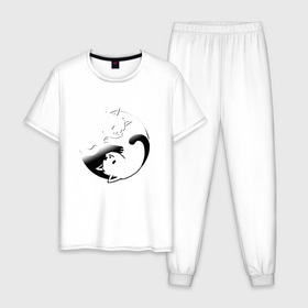 Мужская пижама хлопок с принтом ИНЬ ЯНЬ КОТИКИ, ЧЁРНО БЕЛОЕ в Белгороде, 100% хлопок | брюки и футболка прямого кроя, без карманов, на брюках мягкая резинка на поясе и по низу штанин
 | Тематика изображения на принте: anime | cat | cats | kitten | love | philosophy | yang | yin | yoga | аниме | инь | йога | кот | котенок | котик | котики | коты | любовь | противоположность | сердце | философия | ян