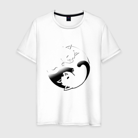 Мужская футболка хлопок с принтом ИНЬ ЯНЬ КОТИКИ, ЧЁРНО БЕЛОЕ в Екатеринбурге, 100% хлопок | прямой крой, круглый вырез горловины, длина до линии бедер, слегка спущенное плечо. | anime | cat | cats | kitten | love | philosophy | yang | yin | yoga | аниме | инь | йога | кот | котенок | котик | котики | коты | любовь | противоположность | сердце | философия | ян