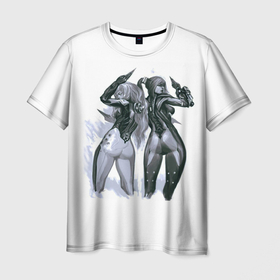Мужская футболка 3D с принтом Warframe Sisters в Новосибирске, 100% полиэфир | прямой крой, круглый вырез горловины, длина до линии бедер | Тематика изображения на принте: броня | будущее | война | девушки | космос