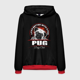 Мужская толстовка 3D с принтом Мопс (Pug) в Санкт-Петербурге, 100% полиэстер | двухслойный капюшон со шнурком для регулировки, мягкие манжеты на рукавах и по низу толстовки, спереди карман-кенгуру с мягким внутренним слоем. | bulldog | pug | pug dog | pug puppies | бульдог | год собаки | друг человека | дружные мопсы | дядя мопс | животное | зверь | кинолог | мопс | пёс | порода собак | собака боксёр | собака мопс | собаковод | четвероногий