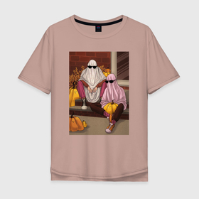 Мужская футболка хлопок Oversize с принтом Приведения от John Art в Курске, 100% хлопок | свободный крой, круглый ворот, “спинка” длиннее передней части | Тематика изображения на принте: halloween | очки | призрак | простыни | тыква | хэллоуин