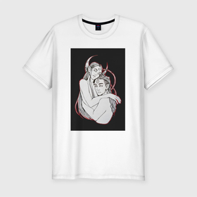 Мужская футболка хлопок Slim с принтом Солнце и Луна от John Art в Новосибирске, 92% хлопок, 8% лайкра | приталенный силуэт, круглый вырез ворота, длина до линии бедра, короткий рукав | женщина | луна | любовь | мужчина | романтика | солнце