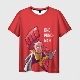 Мужская футболка 3D с принтом Ванпачмен удар , 100% полиэфир | прямой крой, круглый вырез горловины, длина до линии бедер | one punch man | ванпачмен | лысый супергерой | сайтама | удар
