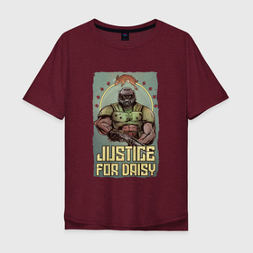 Мужская футболка хлопок Oversize с принтом JUSTICE FOR DAISY | DOOM в Новосибирске, 100% хлопок | свободный крой, круглый ворот, “спинка” длиннее передней части | doom | doom eternal | doom slayer | doomguy | justice for daisy | slayer | дум | думгай | солдат рока