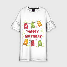 Детское платье 3D с принтом С днем рождения  1 в Курске, 100% полиэстер | прямой силуэт, чуть расширенный к низу. Круглая горловина, на рукавах — воланы | девочка | день рождения | дочка | малыш | малышка | мальчик | панда | плюшевый мишка | подарок | сын