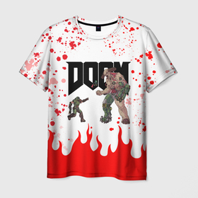 Мужская футболка 3D с принтом Doomguy vs Cyberdemon (+спина) в Санкт-Петербурге, 100% полиэфир | прямой крой, круглый вырез горловины, длина до линии бедер | cyber demon | cyberdemon | demons | devil | doom | doom eternal | doom slayer | doomguy | hell | slayer | ад | демон | демоны | дум | думгай | кибер демон | кибердемон | солдат рока