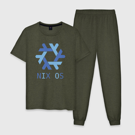 Мужская пижама хлопок с принтом Nix OS в Белгороде, 100% хлопок | брюки и футболка прямого кроя, без карманов, на брюках мягкая резинка на поясе и по низу штанин
 | Тематика изображения на принте: distro | gnu linux | linux | nix | nixos | дистрибутив | линукс | линух | логотип | никс | никсос | снежинка
