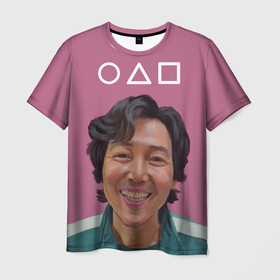 Мужская футболка 3D с принтом Сон Ки Хун (+Спина) в Екатеринбурге, 100% полиэфир | прямой крой, круглый вырез горловины, длина до линии бедер | игра в кальмара | персонаж | рисунок | сериал | сон ки хун