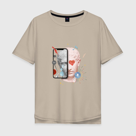 Мужская футболка хлопок Oversize с принтом Apollo God в Тюмени, 100% хлопок | свободный крой, круглый ворот, “спинка” длиннее передней части | аполлон | голова | греция | кибер | медиа | микс | модерн | статуя | эстетика