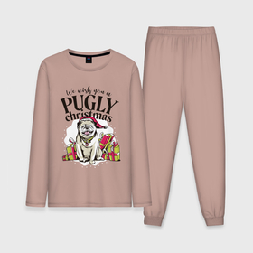 Мужская пижама хлопок (с лонгсливом) с принтом Pugly Christmas в Курске,  |  | christmas | dog | drawing | gifts | new year | pug | pugly | мопс | новый год | пес | подарки | рисунок | рождество | собака
