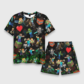 Мужской костюм с шортами 3D с принтом МАЙНКРАФТ ПАТТЕРН ГЕРОИ ИГРЫ в Курске,  |  | block | creeper | cube | minecraft | pixel | tnt | блок | гаст | геометрия | крафт | крипер | кубики | майнкрафт | пиксели | тнт
