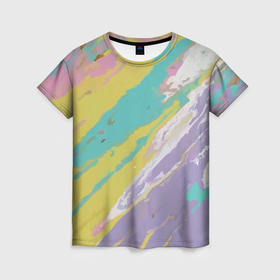 Женская футболка 3D с принтом Сладкие облака в Кировске, 100% полиэфир ( синтетическое хлопкоподобное полотно) | прямой крой, круглый вырез горловины, длина до линии бедер | абстракция | картина | краска | палитра | сиреневый