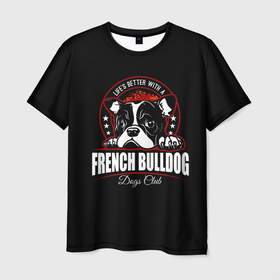 Мужская футболка 3D с принтом Французский Бульдог (French Bulldog) в Курске, 100% полиэфир | прямой крой, круглый вырез горловины, длина до линии бедер | animal | bulldog | dog | french bulldog | french bulldog p | pit bull | бойцовская собака | бульдог | год собаки | друг человека | животное | зверь | кинолог | пёс | питбуль | собака французский бульдог | собаковод