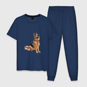Мужская пижама хлопок с принтом Нем. Овчарка , 100% хлопок | брюки и футболка прямого кроя, без карманов, на брюках мягкая резинка на поясе и по низу штанин
 | большая собака | немецкая овчарка | овчарка | собака | собаки