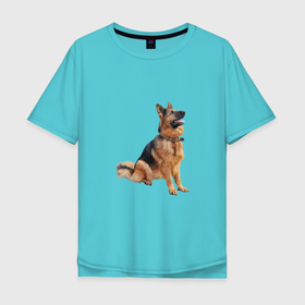 Мужская футболка хлопок Oversize с принтом Нем. Овчарка в Тюмени, 100% хлопок | свободный крой, круглый ворот, “спинка” длиннее передней части | большая собака | немецкая овчарка | овчарка | собака | собаки