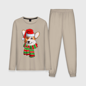 Мужская пижама хлопок (с лонгсливом) с принтом Новогодний Вельш корги ,  |  | christmas | corgi | dog | santa | дед мороз | елка | зима | корги | новый год | рождество | санта | снег | снегурочка | снежинка | собака | собачка | щенок