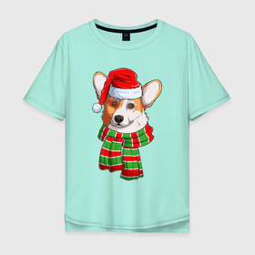 Мужская футболка хлопок Oversize с принтом Новогодний Вельш корги в Тюмени, 100% хлопок | свободный крой, круглый ворот, “спинка” длиннее передней части | christmas | corgi | dog | santa | дед мороз | елка | зима | корги | новый год | рождество | санта | снег | снегурочка | снежинка | собака | собачка | щенок