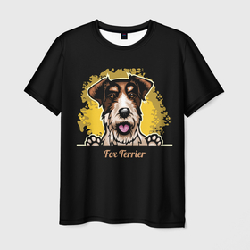 Мужская футболка 3D с принтом Фокстерьер (Fox terrier) в Курске, 100% полиэфир | прямой крой, круглый вырез горловины, длина до линии бедер | animal | dog | fox terrier | hunting dog | terrier | год собаки | друг человека | животное | зверь | кинолог | охотничья собака | пёс | пёсик | порода собак | собака | собака фокстерьер | собаковод | терьер | фокстерьер