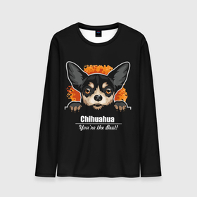 Мужской лонгслив 3D с принтом Чихуахуа (Chihuahua) в Екатеринбурге, 100% полиэстер | длинные рукава, круглый вырез горловины, полуприлегающий силуэт | animal | chihuahua | dog | год собаки | друг человека | животное | зверь | карликовая собачка | карманная собачка | кинолог | маленькая собака | пёс | пёсик | собака чихуахуа | собаковод | четвероногий