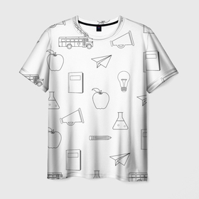 Мужская футболка 3D с принтом эскизы простые в Екатеринбурге, 100% полиэфир | прямой крой, круглый вырез горловины, длина до линии бедер | Тематика изображения на принте: автобус | детский | дневник | карандаш | лампочка | риснок | самолёт | эскиз | яблоко