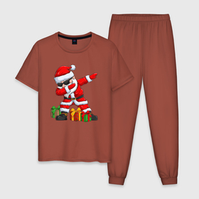 Мужская пижама хлопок с принтом Санта Даб   Santa Dab в Тюмени, 100% хлопок | брюки и футболка прямого кроя, без карманов, на брюках мягкая резинка на поясе и по низу штанин
 | Тематика изображения на принте: christmas | dab | dabbing | santa | дед мороз | елка | зима | новый год | подарок | рождество | санта | снег | снегурочка | снежинка