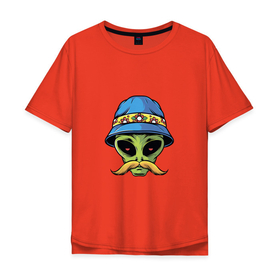 Мужская футболка хлопок Oversize с принтом Пришелец в шляпе в Новосибирске, 100% хлопок | свободный крой, круглый ворот, “спинка” длиннее передней части | allien | peace | ufo | в шляпе | гость | гуманоид | зелёный человечек | инопланетянин | космос | мистика | научная фантастика | необьяснимое | непознанное | нло | панама | пришелец | странник | усы
