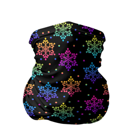 Бандана-труба 3D с принтом Неоновые снежинки   Neon  snowflakes в Петрозаводске, 100% полиэстер, ткань с особыми свойствами — Activecool | плотность 150‒180 г/м2; хорошо тянется, но сохраняет форму | christmas | neon | зима | неон | новый год | рождество | снег | снежинка