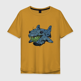Мужская футболка хлопок Oversize с принтом Жаба   капитан подводной лодки в Санкт-Петербурге, 100% хлопок | свободный крой, круглый ворот, “спинка” длиннее передней части | frog | jaw | shark | submarine | акула | жаба | пасть | подводная лодка | субмарина