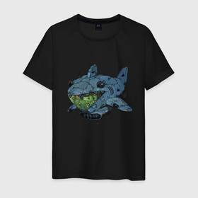 Мужская футболка хлопок с принтом Жаба   капитан подводной лодки в Белгороде, 100% хлопок | прямой крой, круглый вырез горловины, длина до линии бедер, слегка спущенное плечо. | frog | jaw | shark | submarine | акула | жаба | пасть | подводная лодка | субмарина