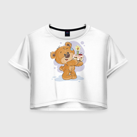 Женская футболка Crop-top 3D с принтом С днем рождения Медвежонок  7 в Санкт-Петербурге, 100% полиэстер | круглая горловина, длина футболки до линии талии, рукава с отворотами | девочка | день рождения | дочка | малыш | малышка | мальчик | панда | плюшевый мишка | подарок | сын