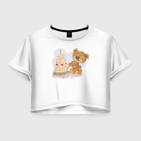 Женская футболка Crop-top 3D с принтом С днем рождения Медвежонок  9 в Санкт-Петербурге, 100% полиэстер | круглая горловина, длина футболки до линии талии, рукава с отворотами | девочка | день рождения | дочка | малыш | малышка | мальчик | панда | плюшевый мишка | подарок | сын