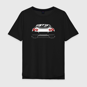 Мужская футболка хлопок Oversize с принтом Nissan GT R r35 в Тюмени, 100% хлопок | свободный крой, круглый ворот, “спинка” длиннее передней части | Тематика изображения на принте: godzilla | gtr | jdm | nissan | авто | годзила | гтр | гэтр | ждм | ниссан | рисунок | тачка | тюнинг | японская