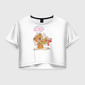 Женская футболка Crop-top 3D с принтом С днем рождения Медвежонок  14 в Екатеринбурге, 100% полиэстер | круглая горловина, длина футболки до линии талии, рукава с отворотами | девочка | день рождения | дочка | малыш | малышка | мальчик | панда | плюшевый мишка | подарок | сын
