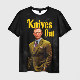 Мужская футболка 3D с принтом Достать ножи   Knives Out , 100% полиэфир | прямой крой, круглый вырез горловины, длина до линии бедер | benoit blanc | daniel craig | knives out | rian johnson | бенуа блан | детектив | достать ножи | дэниел крейг | райан джонсон