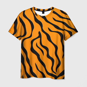 Мужская футболка 3D с принтом ТИГРИННЫЕ ПОЛОСЫ в Тюмени, 100% полиэфир | прямой крой, круглый вырез горловины, длина до линии бедер | Тематика изображения на принте: 2022 | в топе | в тренде | полосы | принт тигр | символ года | тигр