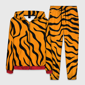 Мужской костюм 3D с принтом ТИГРИННЫЕ ПОЛОСЫ в Екатеринбурге, 100% полиэстер | Манжеты и пояс оформлены тканевой резинкой, двухслойный капюшон со шнурком для регулировки, карманы спереди | 2022 | в топе | в тренде | полосы | принт тигр | символ года | тигр