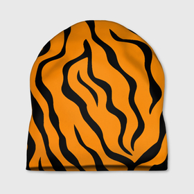 Шапка 3D с принтом ТИГРИННЫЕ ПОЛОСЫ в Тюмени, 100% полиэстер | универсальный размер, печать по всей поверхности изделия | Тематика изображения на принте: 2022 | в топе | в тренде | полосы | принт тигр | символ года | тигр