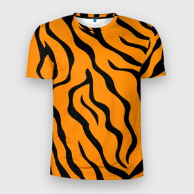 Мужская футболка 3D Slim с принтом ТИГРИННЫЕ ПОЛОСЫ в Санкт-Петербурге, 100% полиэстер с улучшенными характеристиками | приталенный силуэт, круглая горловина, широкие плечи, сужается к линии бедра | 2022 | в топе | в тренде | полосы | принт тигр | символ года | тигр