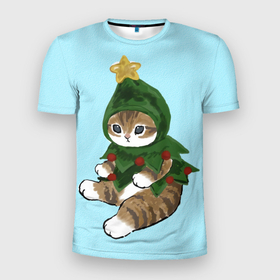 Мужская футболка 3D спортивная с принтом Кот ёлочка в Санкт-Петербурге, 100% полиэстер с улучшенными характеристиками | приталенный силуэт, круглая горловина, широкие плечи, сужается к линии бедра | арт | арт с котом | в подарок | для детей | для ребенка | елка | забавный кот | иллюстрация | илюстрация | к новому году | кот | кот в костюме | коты | кошка | кошки | красивый кот | милые животные | на