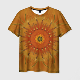 Мужская футболка 3D с принтом Осеннее солнце. Абстракция. в Курске, 100% полиэфир | прямой крой, круглый вырез горловины, длина до линии бедер | abstraction | autumn | fractal | orange | round | sun | абстракция | круглый | оранжевый | осенний | солнце | фрактал