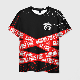 Мужская футболка 3D с принтом GARENA FREE FIRE RED OFF LINE STYLE , 100% полиэфир | прямой крой, круглый вырез горловины, длина до линии бедер | free fire | freefire | garena | garena free fire | гарена | гарена фри фаер | фри фаер | фрифаер